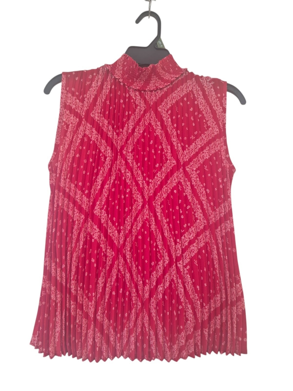 Nanette Lepore Red Pleated Sleeveless Mock Neck Top